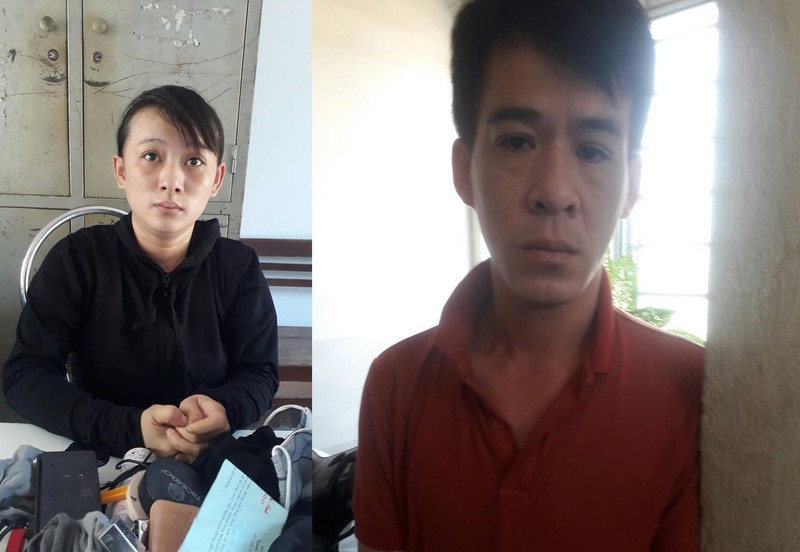 Đối tượng Đặng Trung Quy và Đào Thị Hồng Hoà sau khi bị bắt giữ. Ảnh K.Hoàng.