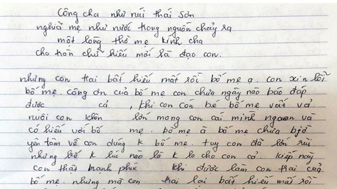 Thư tuyệt mệnh Tuấn gửi cho bố mẹ. Ảnh: Việt Đức.