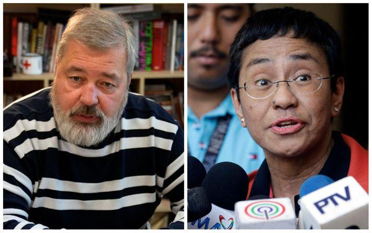 Nhà báo Nga Dmitry Muratov (trái) và nhà báo Philippines Maria Ressa