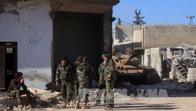 Đoàn xe chở hàng cứ trợ nhân đạo ở Damascus, ngày 17/2. Nguồn: AFP.