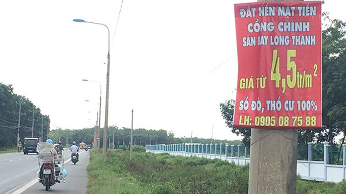 Nhan nhản bảng rao bán đất gần khu vực Dự án CHK quốc tế Long Thành.