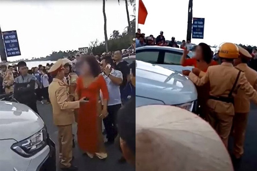 Mẹ chú rể chửi bới sau khi xe đón dâu bị CSGT chặn lại do đốt pháo.