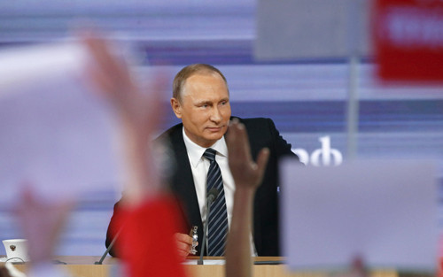 Tổng thống Putin trong cuộc họp báo hôm nay. Ảnh: Reuters.