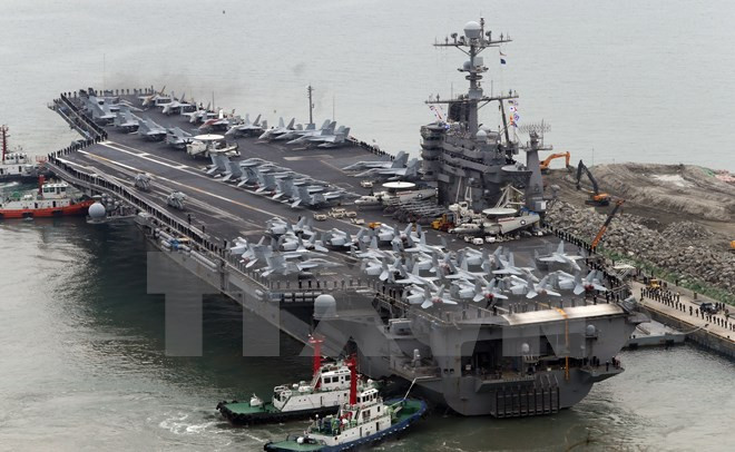Tàu sân bay Mỹ John C. Stennis. (Nguồn: Yonhap/TTXVN) 