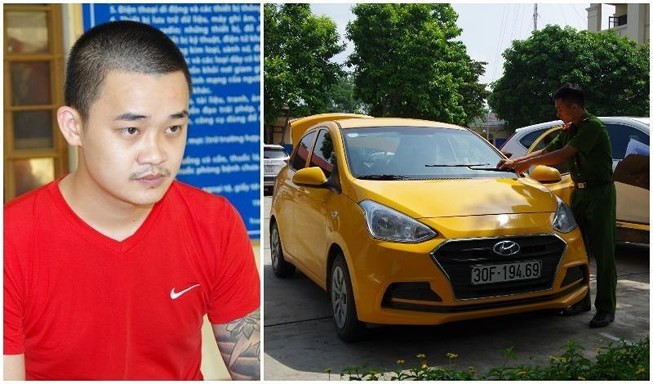 Tài xế Dương Trường Giang cùng chiếc ô tô tại cơ quan công an. (Ảnh do Công an tỉnh Thái Nguyên cung cấp)