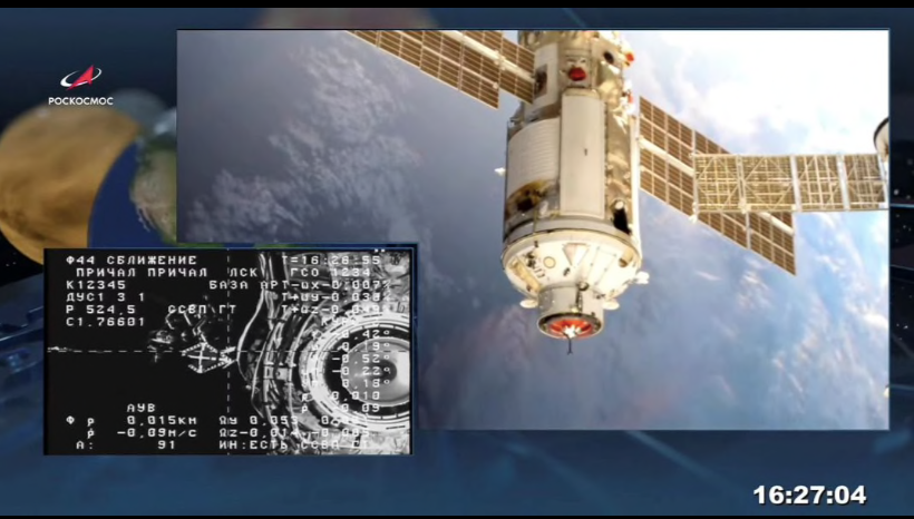 Hình ảnh mô-đun Nauka trong quá trình cập bến ISS. (Ảnh: Roscosmos)