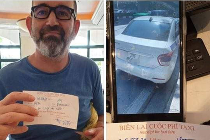 Hình ảnh vị khách nước ngoài cùng chiếc xe ô tô được chia sẻ trên mạng xã hội.