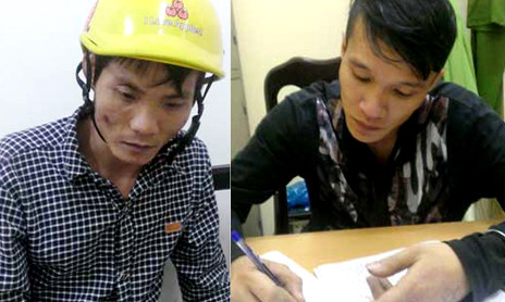 Đối tượng Đào Mạnh Tuân và Đào Mạnh Tuân tại trụ sở công an