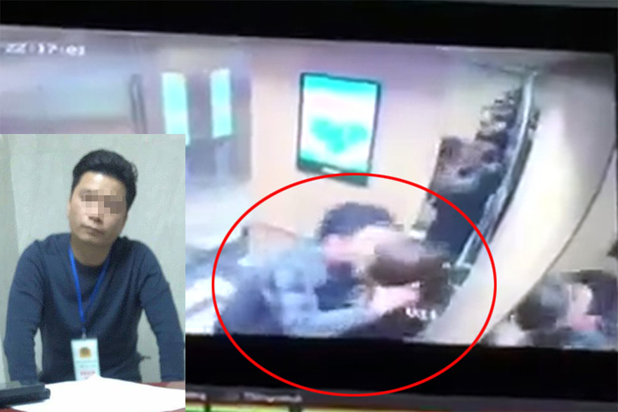 Người đàn ông làm việc tại cơ quan và hình ảnh camera ghi lại.