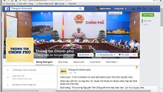 Chính phủ muốn phủ sóng thông tin trên Facebook