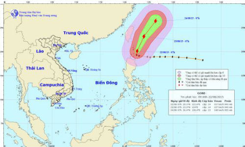  Vị trí của siêu bão song sinh Goni và Atsani. Ảnh: Trung tâm Dự báo Khí tượng thủy văn Trung ương.