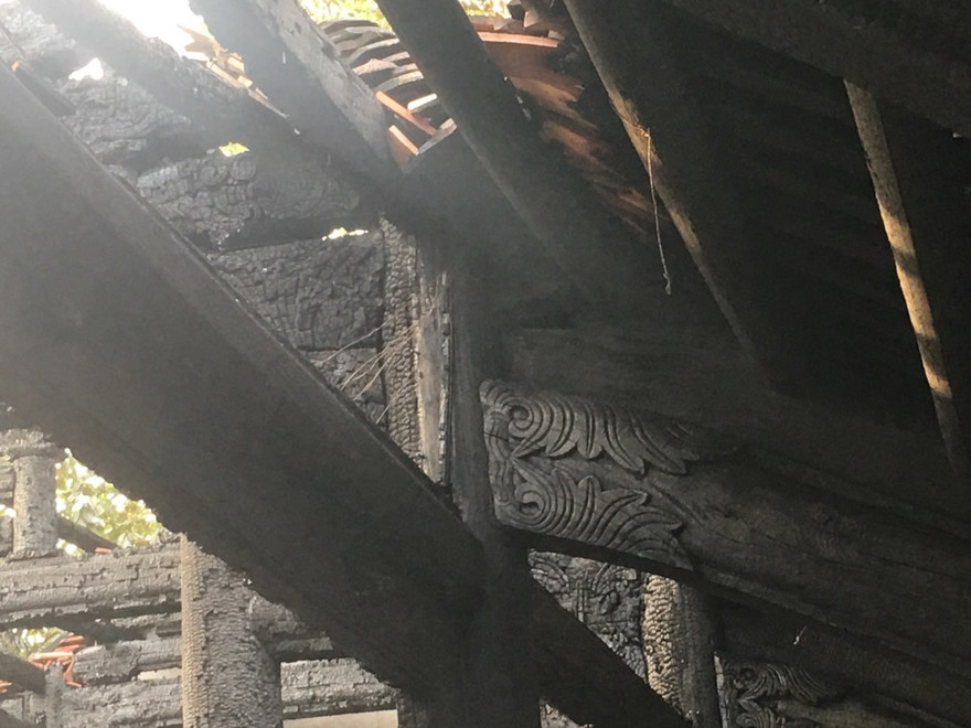 Cháy làm sập mái Tam bảo chùa Cự Đà, Gia Lâm, Hà Nội