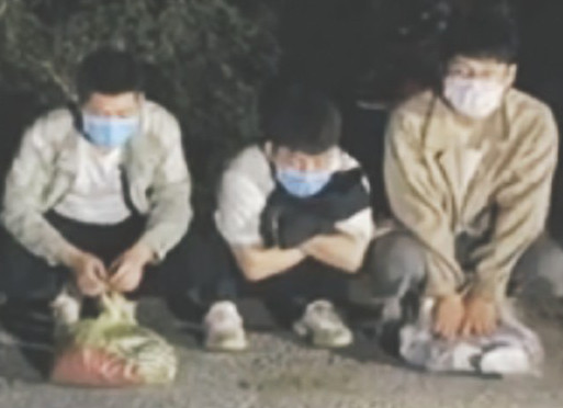 Các đối tượng người Trung Quốc thời điểm bị bắt giữ. Ảnh: Clip.