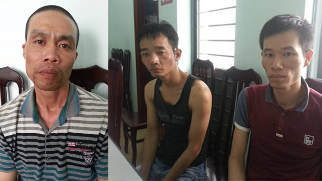 Ba đối tượng Trường, Hùng, Thái (từ trái qua) tại cơ quan điều tra