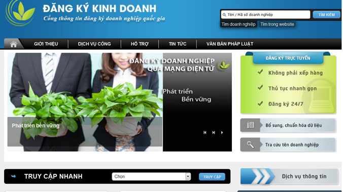 Cổng thông tin đăng ký doanh nghiệp quốc gia do Bộ KH&ĐT quản lý. Ảnh: L.H.V 