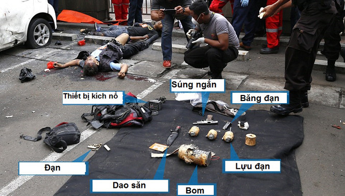 Hiện trường buổi " hòa nhạc" tại Jakarta như ám hiệu của những kẻ khủng bố. Ảnh: Zuma Wire.