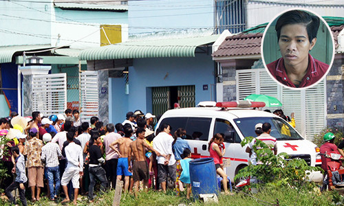 Người dân xem công an khám nghiệm hiện trường và đối tượng Lý Chí Giàu