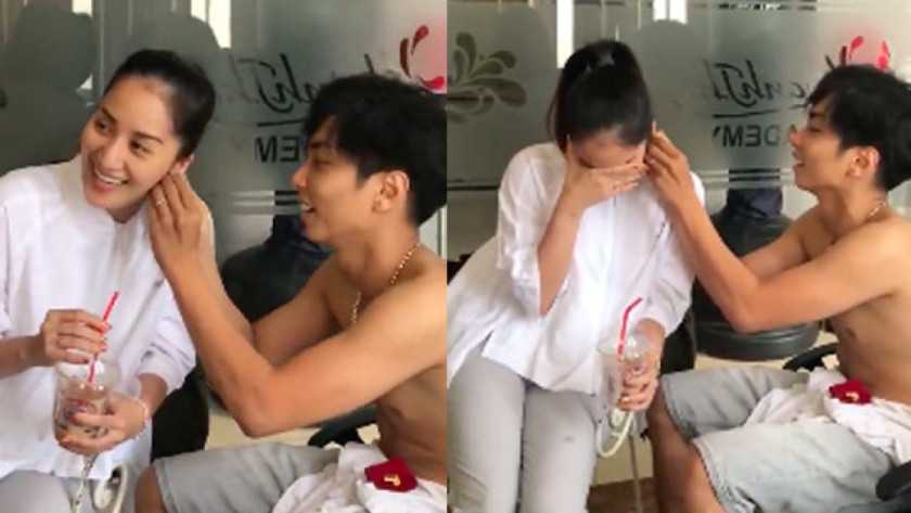 Khánh Thi không cầm được nước mắt trước món quà bất ngờ của ông xã. Ảnh cắt từ clip.