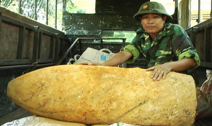 Quả bom nửa tấn được tháo gỡ thành công. Ảnh: Báo Đồng Nai.