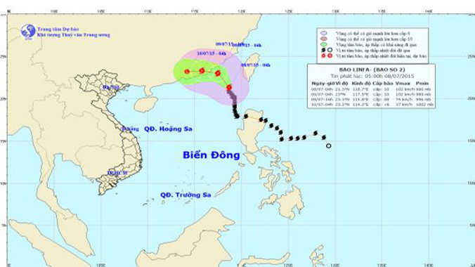 Dự báo đường đi và khu vực ảnh hưởng của bão số 2. Ảnh: Trung tâm Dự báo khí tượng thủy văn TƯ.