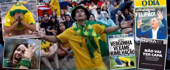 Người hâm mộ Brasil bàng hoàng, đau đớn chứng kiến cảnh đội nhà bị “thảm sát”. ảnh: Dailymail