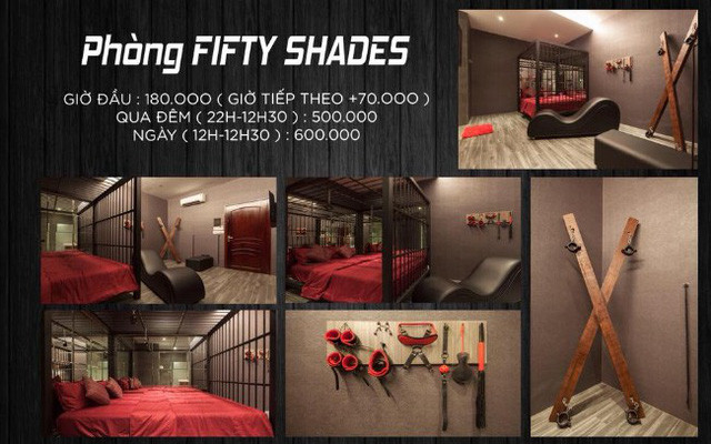 Phòng trang trí theo kiểu bạo dâm, "50 sắc thái" được chủ khách sạn đăng quảng cáo trên Facebook, nhưng đã bị yêu cầu tháo dỡ.