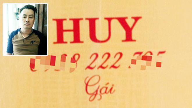 Huy và tấm card quảng cáo đường dây “chân dài” của mình