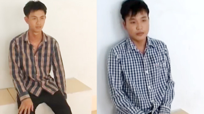 Nguyễn Minh Tấn và Trần Chí Hiếu tại cơ quan công an