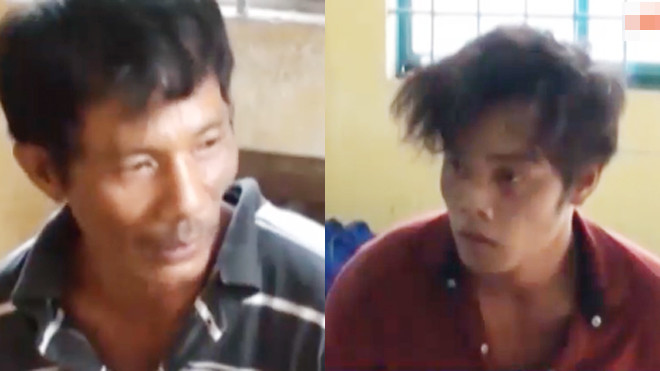 Hai cha con Tiêu Thanh Tòng và Tiêu Thành Có tại cơ quan công an