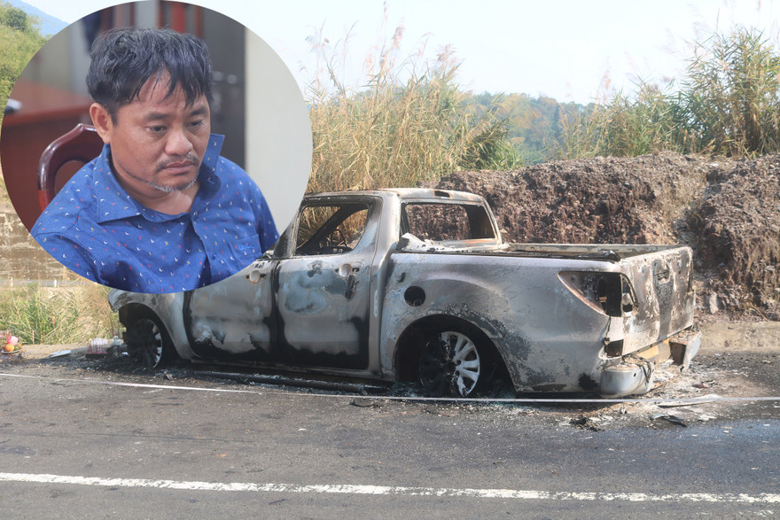 Đối tượng Minh và hiện trường giả vụ cháy xe.