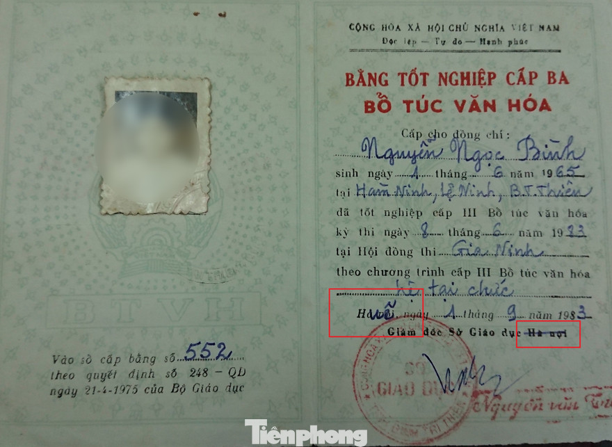 Bằng cấp 3 hệ bổ túc của ông Nguyễn Ngọc Bình – Phó Bí thư Huyện ủy, Chủ tịch HĐND huyện Mđrắk.