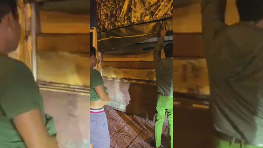 Chiếc xe tải chở đầy gỗ khi bị công an phát hiện và bắt giữ