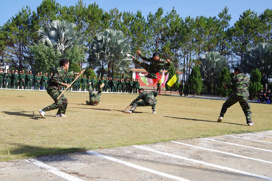 Biểu diễn võ thuật của đại đội trinh sát tỉnh