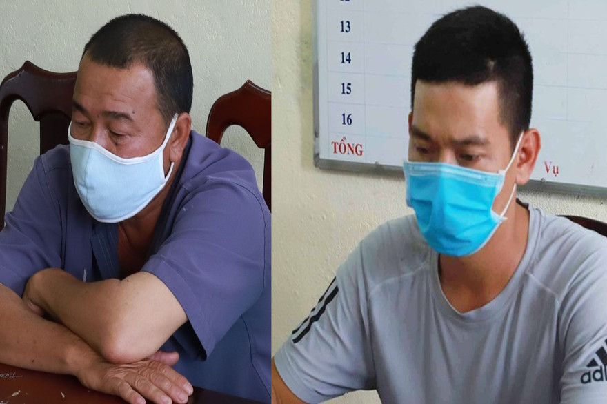 Đối tượng Thanh (ảnh trái) và Trinh tại cơ quan điều tra