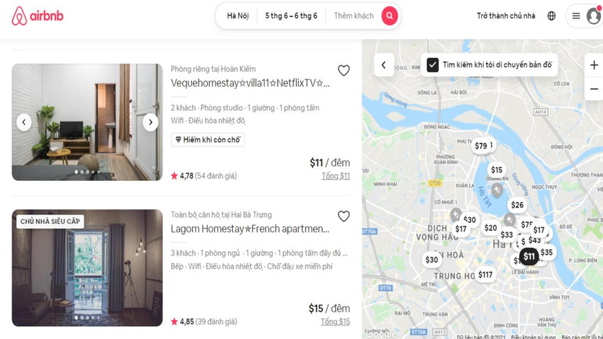 Rất nhiều nhà đang được cho thuê trên các trang web trung gian. Ảnh chụp màn hình