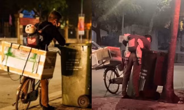Hình ảnh ông bố địu con nhặt rác từng khiến nhiều người xót xa bị tố chỉ là lừa đảo.