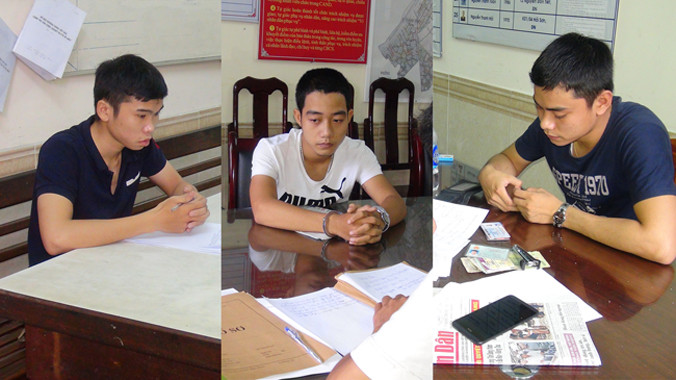 Ba trong số 4 đối tượng tại cơ quan công an. Ảnh : Phòng PC46 (CA Quảng Nam) cung cấp.