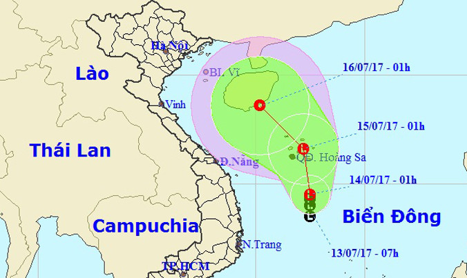 Dự báo đường đi của áp thấp. Ảnh: NCHMF.
