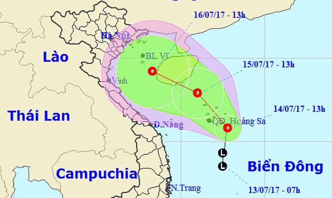 Dự báo đường đi của áp thấp nhiệt đới. Ảnh: NCHMF.