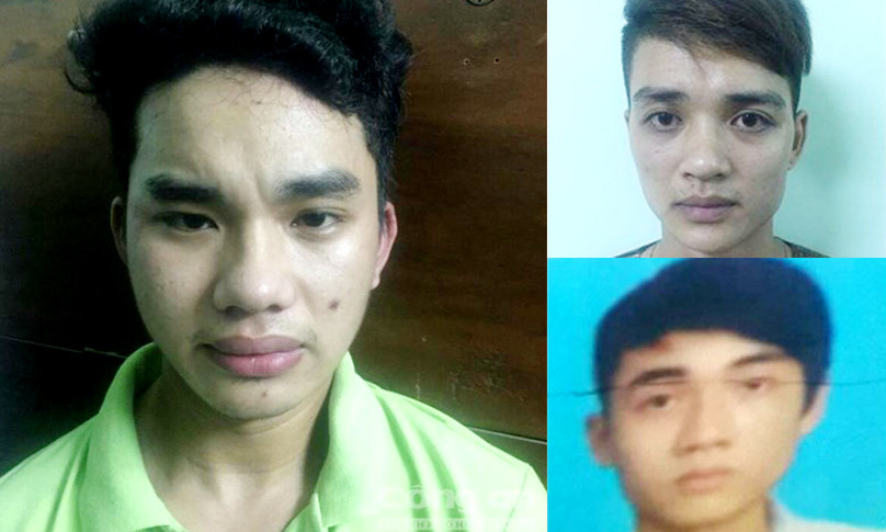 Đối tượng Phạm Công Tín, Phú và Đức Anh tại cơ quan công an (ảnh từ trái sang phải_