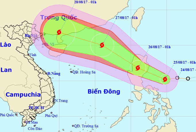Vị trí và hướng di chuyển của bão Pakhar. Ảnh: NCHMF.
