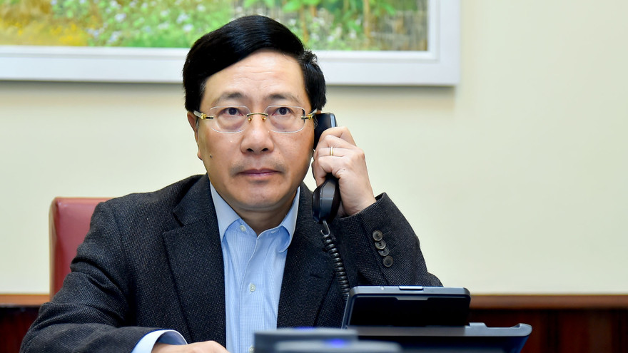 Phó Thủ tướng Phạm Bình Minh tại cuộc điện đàm. (Ảnh: Mofa)