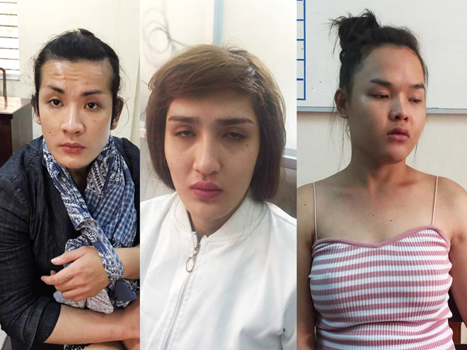 Kiệt, Thiện, Chánh từ trái sang tại cơ quan điều tra. Ảnh: Công an cung cấp