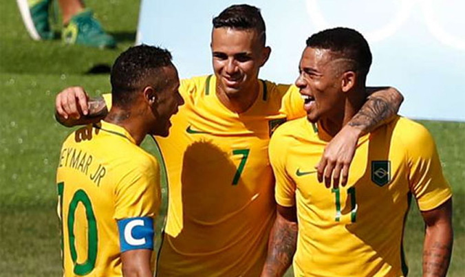 Brazil đang tiến rất gần đến chiến tích lần đầu tiên giành huy chương vàng bóng đá nam Olympic. Ảnh: Reuters.