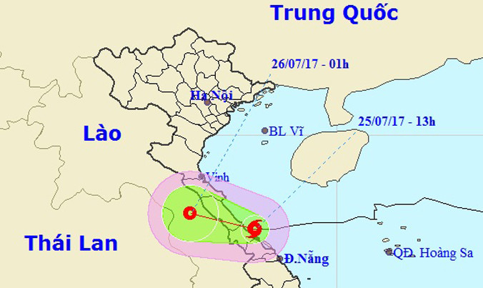 Vị trí và đường đi của bão số 4. Nguồn: nchmf.gov.vn.