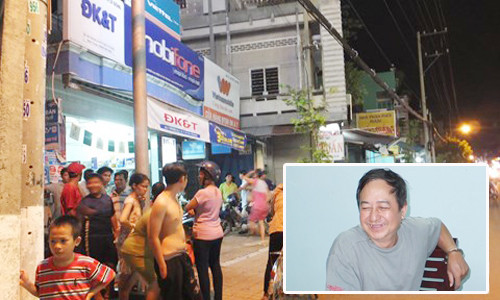 Cửa hàng ĐTDĐ nơi xảy ra vụ việc và ông Hùng tại cơ quan công an