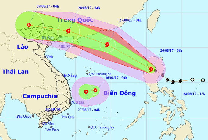 Vị trí, hướng di chuyển của bão Pakhar và áp thấp nhiệt đới (Ảnh: NCHMF).