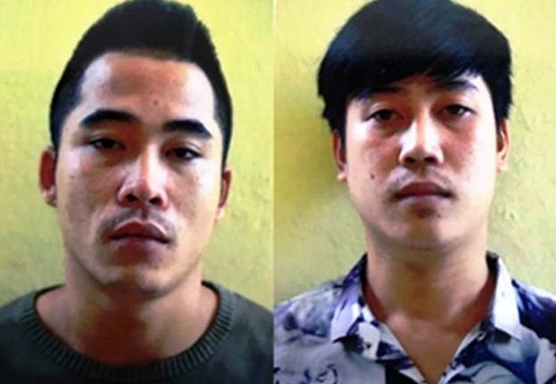 Thủy và Sơn tại cơ quan điều tra. Ảnh: Công an cung cấp