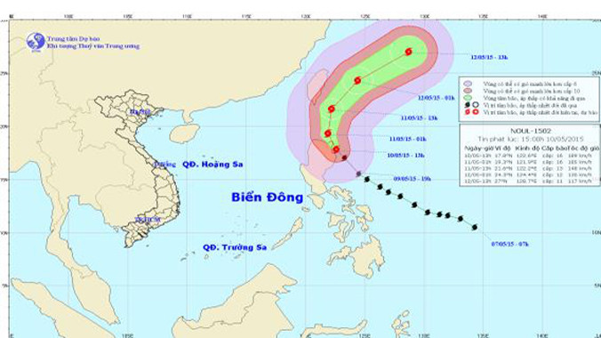 Vị trí và đường đi của siêu bão NOUL. Ảnh: Trung tâm Dự báo khí tượng thủy văn TƯ.