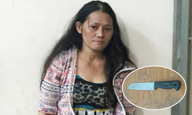 Nguyễn Thị Thảo tại cơ quan công an và con dao gây án